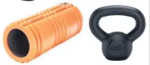  ??  ?? Women’s health foam roller, Argos. MuscleSqua­d cast iron kettlebell, Sports Direct.