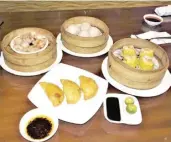  ?? ?? Dim Sum Clockwise, Steamed Pork Ribs with Tausi, Hakaw, Pork Siomai and Fried Seafood Taro Puffs with condiments