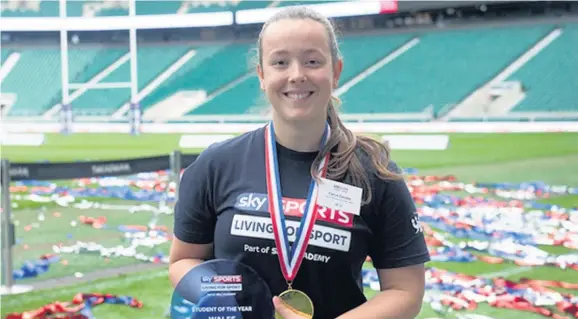  ??  ?? Ysgol David Hughes student Cerys Davies has won the Sky Sports Living for Sport Student of the Year award for Wales