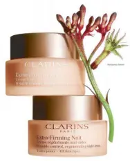  ??  ?? Clarins Extra-firming Cream Jour and nuit with kangaroo flower that works overtime to bring firmness back to the skin is available at rustan’s