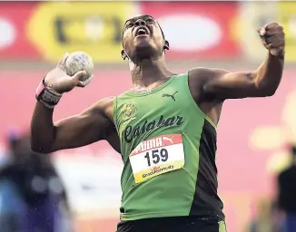  ?? RICARDO MAKYN ?? Zackery Dillon of Calabar wins the Class Two boys shot put with a throw of 16.82 metres.