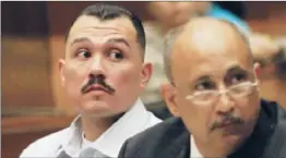  ??  ?? CODEFENDAN­T LOUIE SANCHEZ, left, listens with attorney Gilbert Quinones. Witnesses described aggressive behavior by Sanchez during the game.