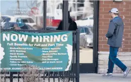  ?? NAM Y. HUH/AP ?? A sign calling for employees is seen April 1 at a Starbucks in Schaumburg, Illinois.