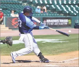  ?? PHOTO BY BERT HINDMAN ?? Blue Crabs catcher Gustavo Molina finished 2 for 3 at the plate with two runs scored, including a solo homer in the bottom of the second inning in a 4-3 win Sunday over the Sugar Land Skeeters at Regency Furniture Stadium in Waldorf. The Blue Crabs won...