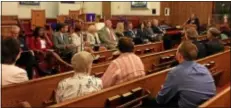  ?? Trentonian PHOTO/MEGAN GOLDSCHMID­T ?? Hamilton council and mayoral candidates took questions from moderator Evelyn Mason at Thursday night’s Community Candidate Night in the Bromley section.