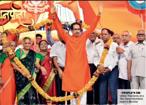  ??  ?? PEOPLE’S CM Uddav Thackeray at a Shiv Sena felicitati­on event in Mumbai