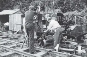  ??  ?? Right: The first job that needed doing on Ruston & Hornsby diesel ‘Raven’ was to remove the loco’s wheel sets so they could be regauged to 2ft 6in.