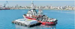  ?? | AFP ?? THE Spanish charity vessel, Proactiva Open Arms, with humanitari­an food aid at the Cypriot port of Larnaca, Greece, on its way to war-ravaged Gaza.