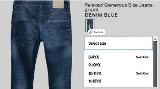  ??  ?? Big seller: Many of the ‘generous fit’ child jeans are sold out on H&M online