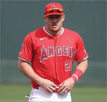  ?? STEPH CHAMBERS — GETTY IMAGES ?? Mike Trout had a .263batting average and .858OPS in 82games last season, both well below career averages for the three-time MVP.