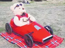  ??  ?? Who said teddy bears can’t drive? This is the winner of the bear in the car competitio­n last year in Foxton.