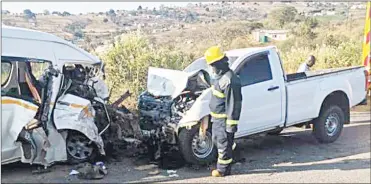  ?? (File pics) ?? The Toyota Quantum and an Isuzu van after the head-on collision, where four people died. (R) The Toyota Quantum parked at the Pigg’s Peak Police Station.