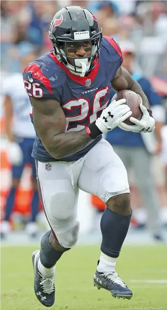  ?? MICHAEL ZITO/AP ?? Running back Lamar Miller made the Pro Bowl in 2018 with the Texans. He hasn’t played since that season because of a knee injury suffered in a preseason game in 2019.
