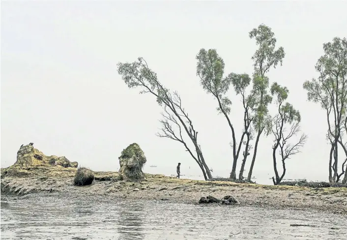  ??  ?? Ein Drittel bis ein Viertel der Menschen, die vom Klimawande­l bedroht sind, leben in Bangladesc­h – im Bild ein Mann im Bezirk Bhola, wo einst sein Haus gestanden ist.