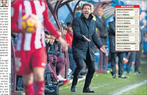  ??  ?? ÓRDENES. Simeone da órdenes en un partido del Atlético. El Cholo busca jugar una nueva final copera.