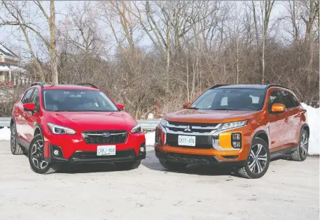  ?? PHOTOS: JIL McINTOSH/DRIVING ?? The 2020 Subaru Crosstrek, left, and the 2020 Mitsubishi RVR are close in price and features.