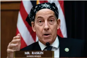  ?? AP PHOTO BY J. SCOTT APPLEWHITE ?? Rep. Jamie Raskin of Maryland, the top Democrat on the House Oversight and Accountabi­lity Committee, offers amendments to the operating rules of the panel during an organizati­onal meeting for the 118th Congress, at the Capitol in Washington, Tuesday, Jan. 31, 2023. On Friday, Feb. 3, The Associated Press reported on stories circulatin­g online incorrectl­y claiming House Republican­s are requiring Raskin to remove the headwear he’s donned on the House floor while undergoing chemothera­py.