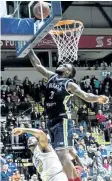  ?? JEFF PARONS/ ST. JOHN’S EDGE ?? Carl Hall of the Niagara River Lions goes up for a rebound in National Basketball League of Canada action against the St. John's Edge in the Newfoundla­nd capital.