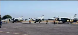  ??  ?? MIG-27 aircrafts during their de-induction ceremony at the Air Force Station, Jodhpur, on Friday
