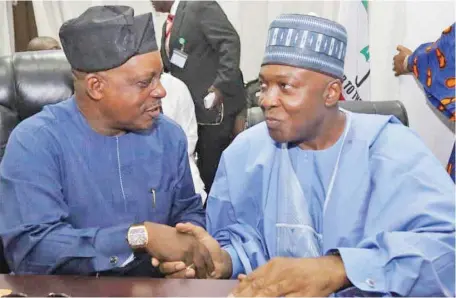  ??  ?? LET'S WORK TOGETHER… National Chairman of the Peoples Democratic Party (PDP), Prince Uche Secondus (left), and the Senate President, Dr. Bukola Saraki, at the Wadata Plaza headquarte­rs of the party in Abuja ...yesterday