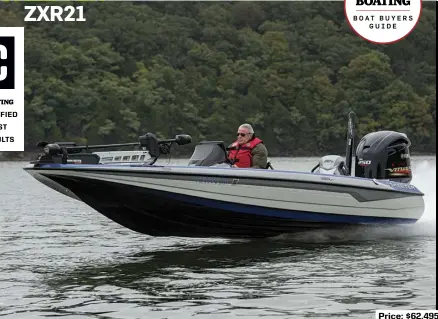  ?? Price: $62,495 ?? SPECS: LOA: 21'4" BEAM: 8'1" DRAFT: 1'5" DRY WEIGHT: 2,275 lb. SEAT/WEIGHT CAPACITY: 5/737 lb. FUEL CAPACITY: 48 gal.
HOW WE TESTED: ENGINE: Yamaha 250 VMax SHO four-stroke 250 hp DRIVE/PROP: Outboard/Yamaha T-II VMax SHO 15-1/8" x 25" 3-blade stainless steel GEAR RATIO: 1.75:1 FUEL LOAD: 48 gal. CREW WEIGHT: 400 lb.