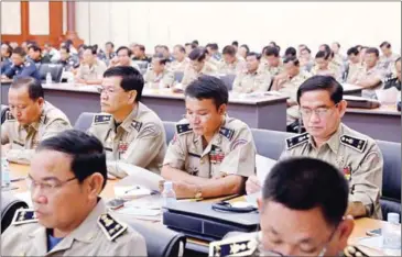  ?? PHA LINA ?? Ministry of Interior officials attend a meeting in Phnom Penh on security for voter registrati­on and the upcoming commune elections in 2016.