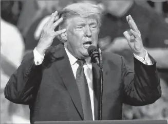  ?? AP PHOTO ?? President Donald Trump gestures as he speaks at a rally Tuesday, in Southaven, Miss.