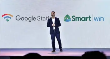  ??  ?? GLOBAL Director for Next Billion Users Initiative­s Mahesh Bhalerao announces launch of Google Station to provide free, open, and highqualit­y Internet for all Filipinos.