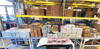  ?? COURTESY OF HOMELAND SECURITY INVESTIGAT­IONS ?? Federal agents seized $3.5 million in cash and massive quantities of cocaine, fentanyl and .50 caliber ammunition from an Otay Mesa truck yard.