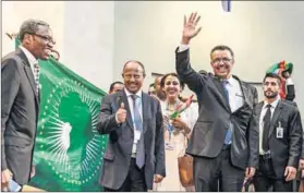  ?? Photo: Fabrice Coffrini/AFP ?? And the winner is: Newly elected WHO director general Tedros Adhanom Ghebreyesu­s celebrates his victory.