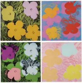  ?? © proximus collectie ?? Een kwartet Flowers van Andy Warhol.