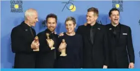  ??  ?? (From left) Martin McDonagh, Sam Rockwell, Frances McDormand, Graham Broadbent and Peter Czernin pose with the award for Best Motion Picture Drama for “Three Billboards Outside Ebbing, Missouri” in the press room during The 75th Annual Golden Globe...