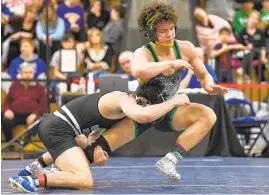  ?? TERRANCE WILLIAMS/CAPITAL GAZETTE ?? South River’s Isaac Barber (left) and Arundel’s Caleb Chaves both advanced to the 3A/4A semifinals at 132 pounds on Friday at the MPSSAA state championsh­ips.