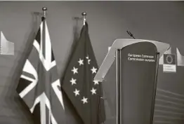  ?? Simon Dawson / Bloomberg ?? The British and European Union flags represent the two sides taking part in trade talks as the transition period after Britain’s exit from the EU nears its end.