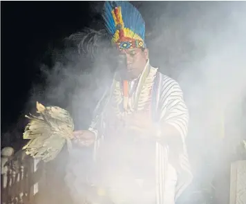  ??  ?? A healer begins a yage ceremony in Colombia. Henry Miller, left, was found dead after taking the hallucinog­enic drug in 2014.