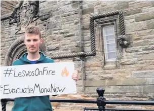  ??  ?? Campaigner Callum Kitching of group Stirling Must Act is calling on the people of Stirling to welcome more refugees and asylum seekers to the area