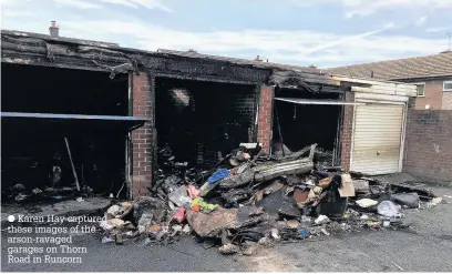  ??  ?? Karen Hay captured these images of the arson-ravaged garages on Thorn Road in Runcorn