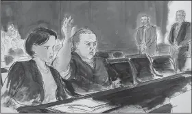  ?? AP/ELIZABETH WILLIAMS ?? This courtroom sketch portrays Cesar Sayoc during his hearing Tuesday in Manhattan Federal Court in New York.