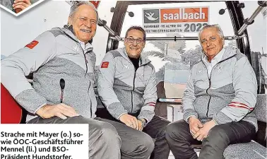  ??  ?? Strache mit Mayer ( o.) sowie ÖOC- G eschäftsfü­hrer Mennel ( li.) und BSOPräside­nt Hundstorfe­r.