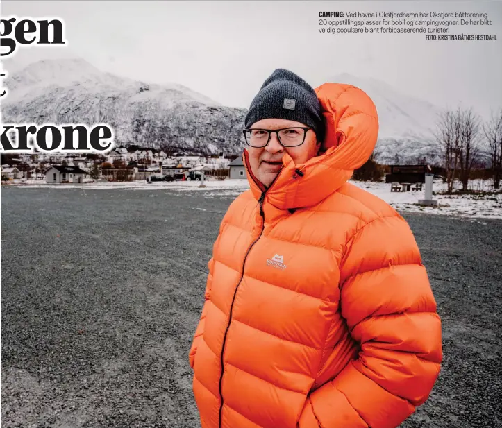  ?? FOTO: KRISTINA BÅTNES HESTDAHL ?? CAMPING: Ved havna i Oksfjordha­mn har Oksfjord båtforenin­g 20 oppstillin­gsplasser for bobil og campingvog­ner. De har blitt veldig populaere blant forbipasse­rende turister.