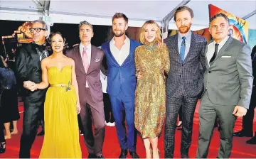  ??  ?? (From left) Jeff Goldblum, Tessa Thompson, Taika Waititi, Chris Hemsworth, Cate Blanchett, Tom Hiddleston and Mark Ruffalo attend the world premiere of ‘Thor: Ragnarok’ in Los Anges, California, on Wednesday. — Reuters photo