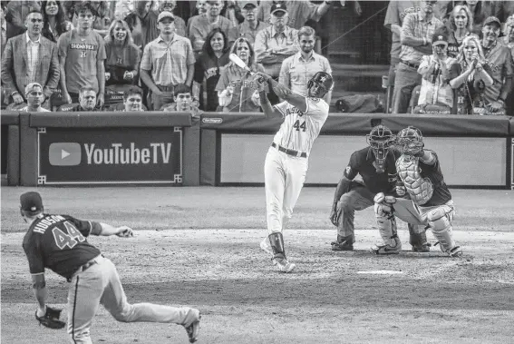  ?? Godofredo A. Vásquez / Staff photograph­er ?? Yordan Alvarez strikes out with the bases loaded to end the seventh inning. The Astros went 3-for-12 with runners in scoring position in Game 1 of the World Series.