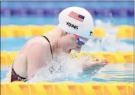  ?? Adam Pretty / Getty Images ?? Colleen Young of Team United States competes in the Women’s 100m Breaststro­ke SB13 Heat 2 on Day Eight of the Tokyo 2020 Paralympic Games at Tokyo Aquatics Centre on Wednesday in Tokyo.