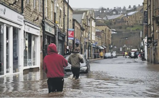  ?? PICTURE: GETTY ?? WADING IN: Hebden Bridge in February 2020 after Storm Ciara swept in