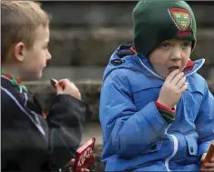  ??  ?? Young Rathnew fans get the snacks in at half-time.