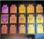  ?? ?? Todos los dorsales retirados en los Lakers.