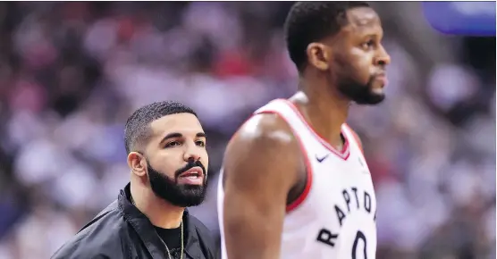  ?? FRANK GUNN/THE CANADIAN PRESS ?? Drake is a constant presence courtside at Toronto Raptors games during the playoffs. He even got into an altercatio­n with a Cleveland player on Tuesday.