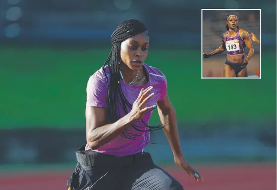  ?? Main Picture: GETTY IMAGES ?? Jamaica’s Elaine Thompson at Runaway Bay Sports Centre yesterday and (inset) in action at competitio­n level.