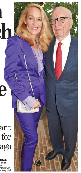  ??  ?? DEFEAT: Fox chief Rupert Murdoch with wife Jerry Hall