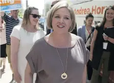  ?? DEREK RUTTAN ?? NDP Leader Andrea Horwath compared Progressiv­e Conservati­ve Leader Doug Ford’s lack of a platform to asking someone to sign a contract without the numbers filled in.